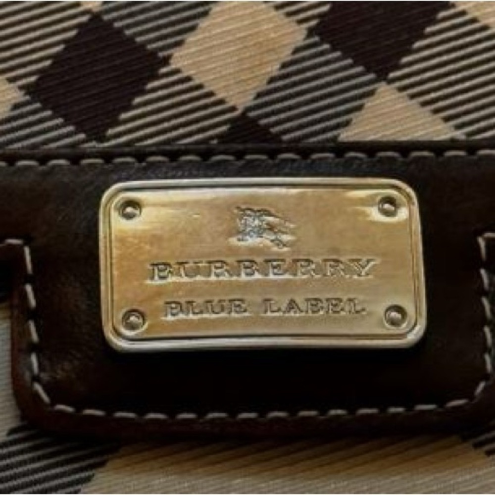 Burberry Blue Label Small Folding Wallet-6 Card Slots White Plaid Brown Leather - Picture 2 of 14